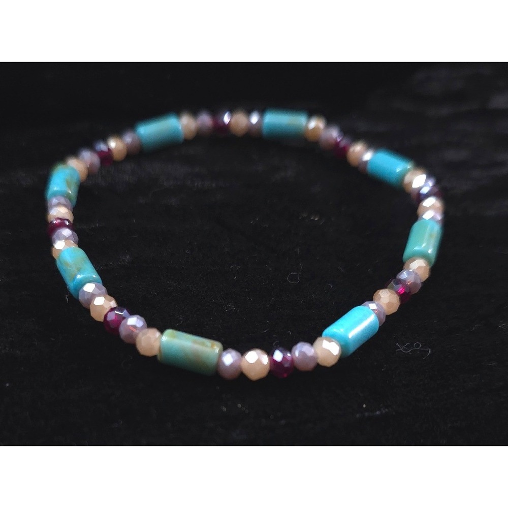 New Faux Turquoise Bead Stretch‎ Bracelet Faceted Beads Beaded Boho Southwestern - Picture 3 of 10